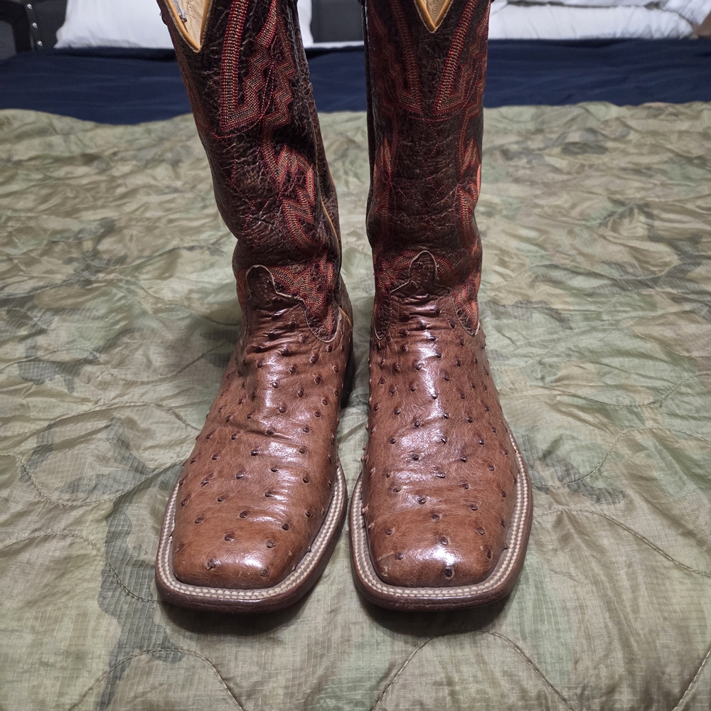 Anderson Bean Rum Brown Ostrich Cowboy Boots Size 9 with New Hells !!!